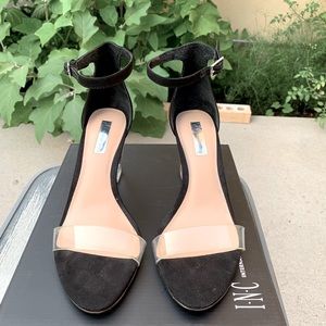 Inc. Lucite & Black Suede Strappy Sandals